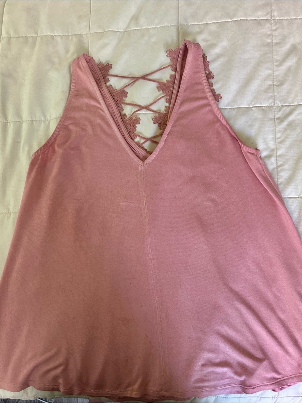 Sleeveless Pink Lace-Back V-Neck Tank Top